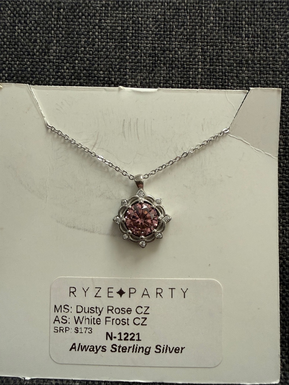 Dusty Rose Sterling Silver Floral Pendant Necklace